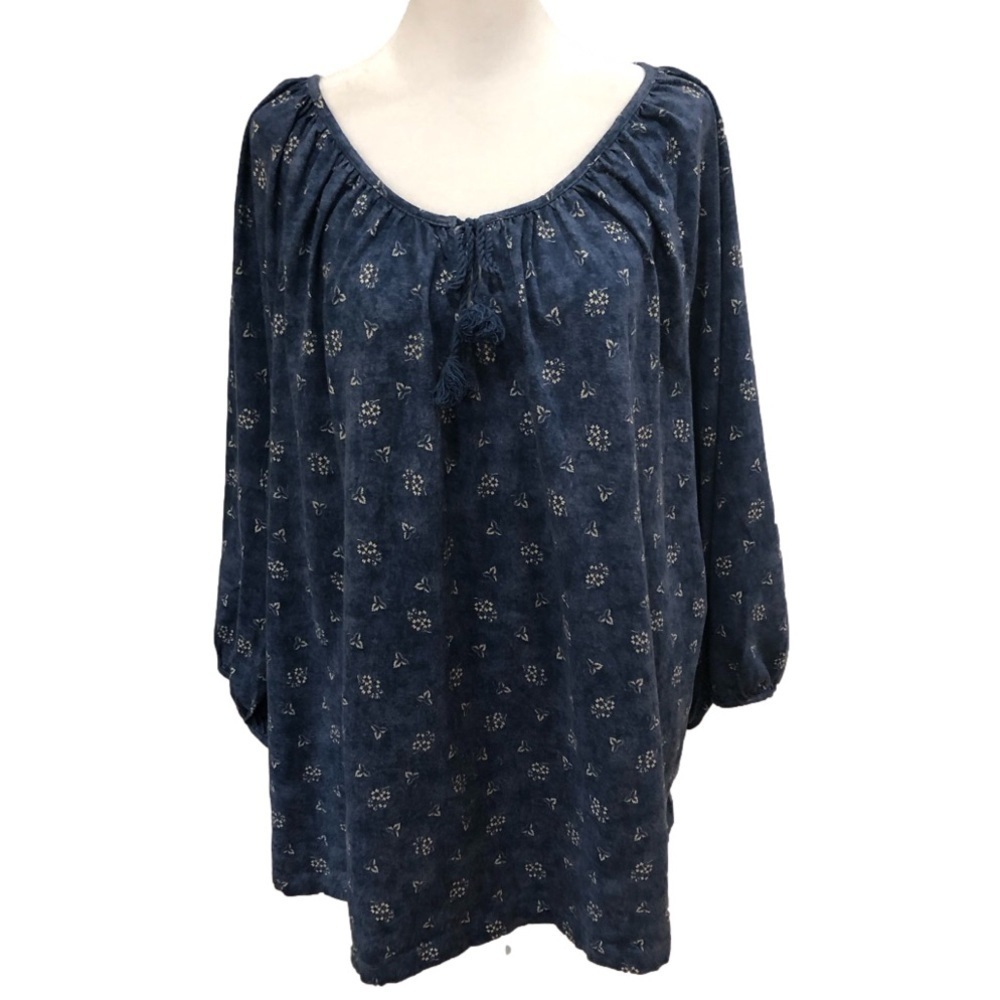 LRL Lauren Jeans Co. Ralph Lauren size 3X pullover peasant top 3/4 sleeve blue